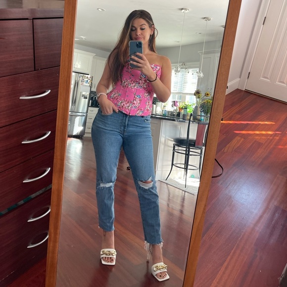 Vintage Floral Denim Overbust Corset Bustier with matching G-String - Picture 7 of 13